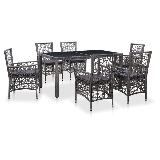 Set da Pranzo da Giardino 7 pz in Polyrattan Grigio