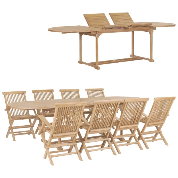 Set da Pranzo per Esterni 9 pz 180-280x100x75 cm Teak Massello