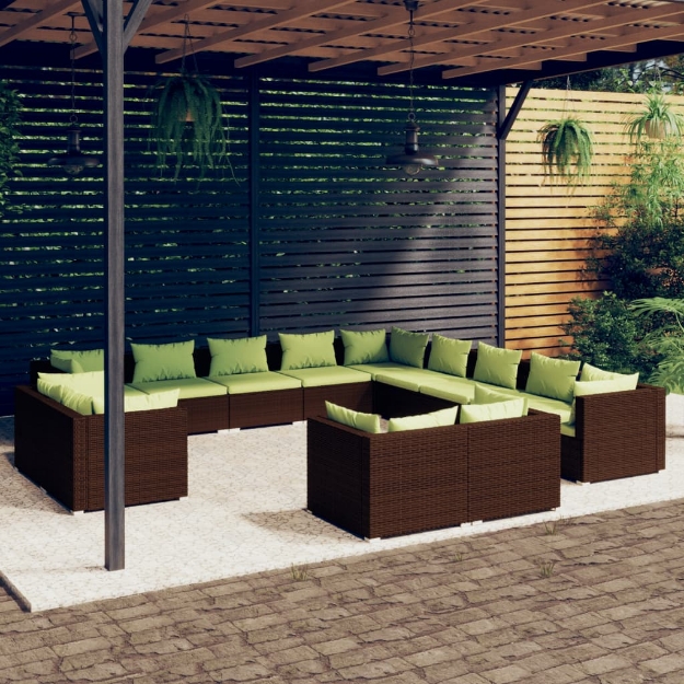 Set Divani da Giardino 13 pz con Cuscini in Polyrattan Marrone