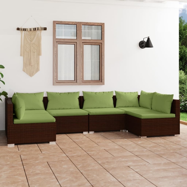 Set Divani da Giardino 6 pz con Cuscini in Polyrattan Marrone