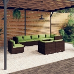 Set Divani da Giardino 9 pz con Cuscini in Polyrattan Marrone