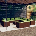 Set Divani da Giardino 14 pz con Cuscini in Polyrattan Marrone