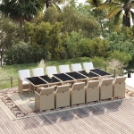 Set da Pranzo per Giardino 13pz con Cuscini in Polyrattan Beige