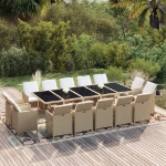 Set da Pranzo per Giardino 15pz con Cuscini in Polyrattan Beige