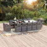 Set da Pranzo per Giardino 15 pz con Cuscini Polyrattan Grigio