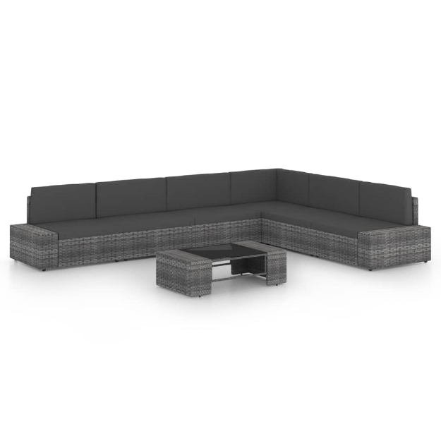 Set Divani da Giardino 7 pz con Cuscini in Polyrattan Grigio