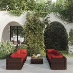 Set Divani da Giardino 9 pz con Cuscini in Polyrattan Marrone