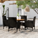 Set da Pranzo per Giardino 5 pz in Polyrattan Nero