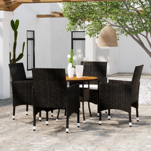 Set da Pranzo per Giardino 5 pz in Polyrattan Nero