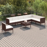 Set Divani da Giardino 9 pz con Cuscini in Polyrattan Marrone