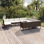 Set Divani da Giardino 11 pz con Cuscini in Polyrattan Marrone