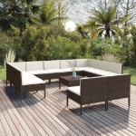 Set Divani da Giardino 12 pz con Cuscini in Polyrattan Marrone