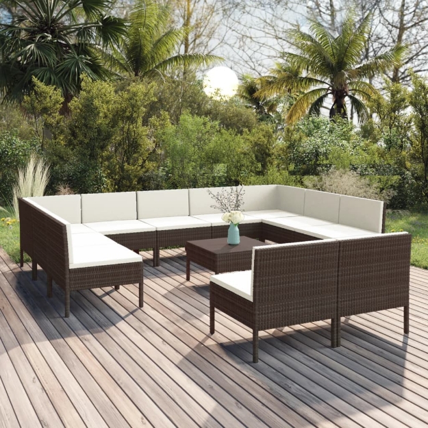 Set Divani da Giardino 12 pz con Cuscini in Polyrattan Marrone