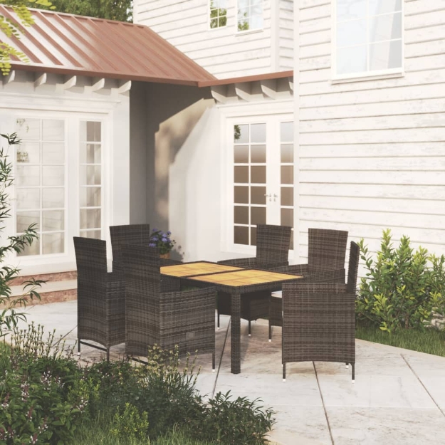 Set Mobili da Giardino 7 pz con Cuscini in Polyrattan Nero