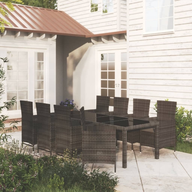 Set Mobili da Giardino 9 pz con Cuscini in Polyrattan Nero