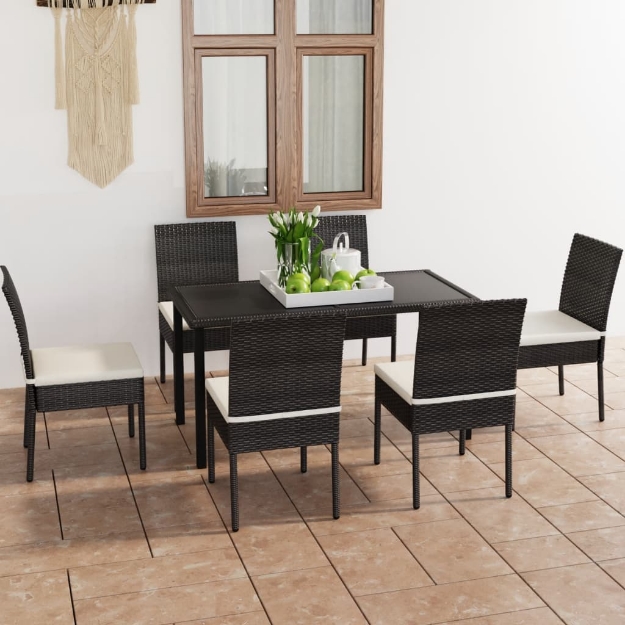 Set da Pranzo da Giardino 7 pz in Polyrattan Nero