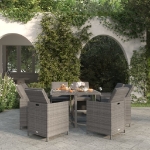 Set da Pranzo per Giardino 9 pz con Cuscini Polyrattan Grigio