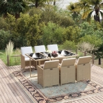 Set da Pranzo per Giardino 7pz con Cuscini in Polyrattan Beige