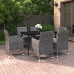 Set da Pranzo per Giardino 7 pz con Cuscini Polyrattan e Vetro