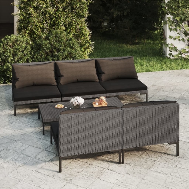 Set Divani Giardino 6 pz con Cuscini in Polyrattan Grigio Scuro