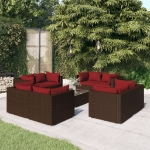 Set Divani da Giardino 9 pz con Cuscini in Polyrattan Marrone