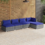 Set Divani da Giardino 5 pz con Cuscini in Polyrattan Grigio