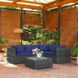 Set Divani da Giardino 5 pz con Cuscini in Polyrattan Grigio