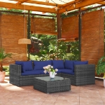 Set Divani da Giardino 5 pz con Cuscini in Polyrattan Grigio