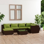 Set Divani da Giardino 7 pz con Cuscini in Polyrattan Marrone