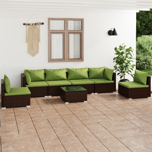 Set Divani da Giardino 7 pz con Cuscini in Polyrattan Marrone