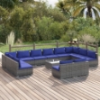 Set Divani da Giardino 13 pz con Cuscini in Polyrattan Grigio