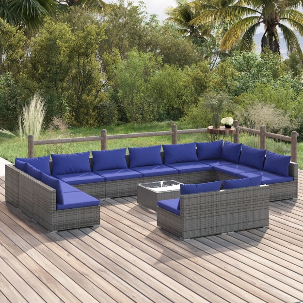 Set Divani da Giardino 13 pz con Cuscini in Polyrattan Grigio