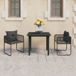 Set da Pranzo da Giardino 3 pz in Rattan PVC Nero