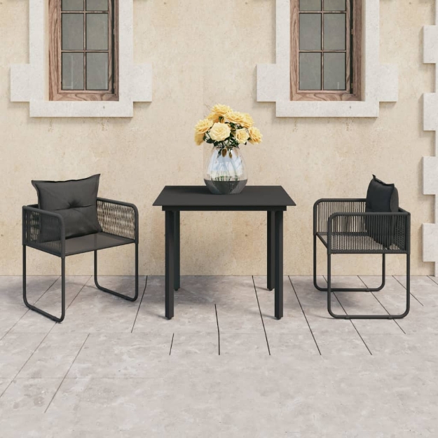 Set da Pranzo da Giardino 3 pz in Rattan PVC Nero