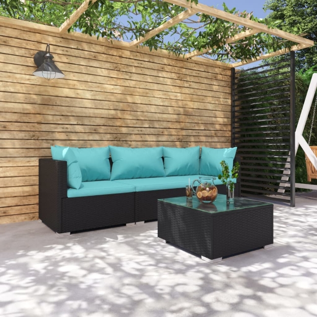 Set Divani da Giardino 4 pz con Cuscini in Polyrattan Nero