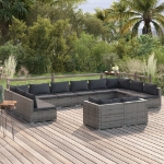 Set Divani da Giardino 12 pz con Cuscini in Polyrattan Grigio