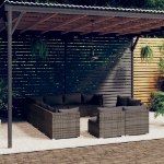 Set Divani da Giardino 12 pz con Cuscini in Polyrattan Grigio