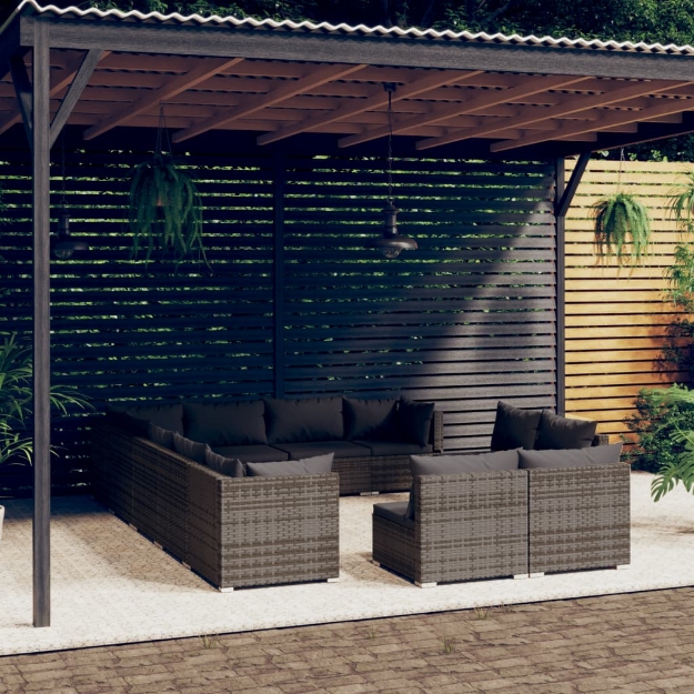 Set Divani da Giardino 12 pz con Cuscini in Polyrattan Grigio