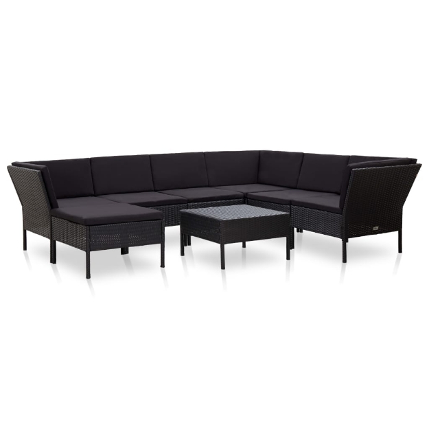 Set Divani da Giardino 8 pz con Cuscini in Polyrattan Nero