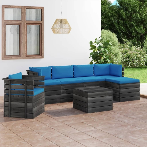 Set Divani da Giardino su Pallet 7 pz con Cuscini Massello Pino