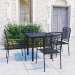 Set da Pranzo da Giardino 5 pz Nero in Vetro e Acciaio