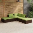 Set Divani da Giardino 5 pz con Cuscini in Polyrattan Marrone