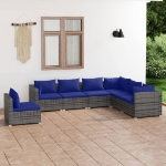 Set Divani da Giardino 7 pz con Cuscini in Polyrattan Grigio