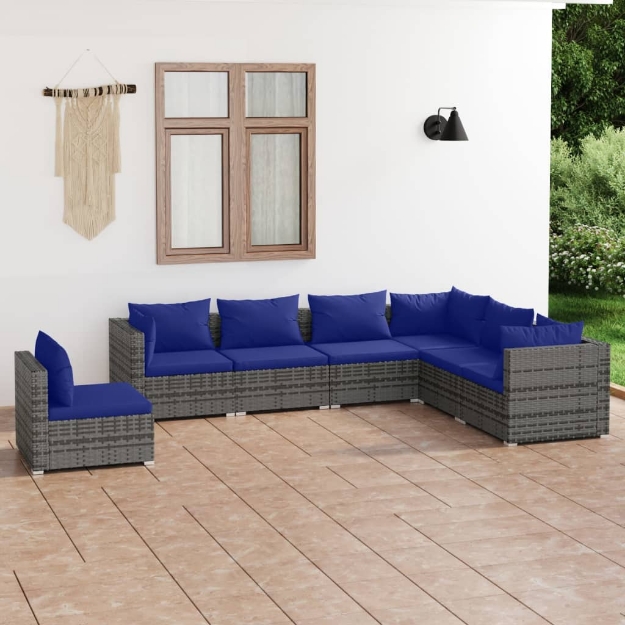 Set Divani da Giardino 7 pz con Cuscini in Polyrattan Grigio