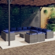 Set Divani da Giardino 14 pz con Cuscini in Polyrattan Grigio