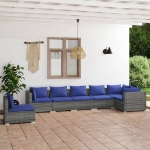 Set Divani da Giardino 7 pz con Cuscini in Polyrattan Grigio