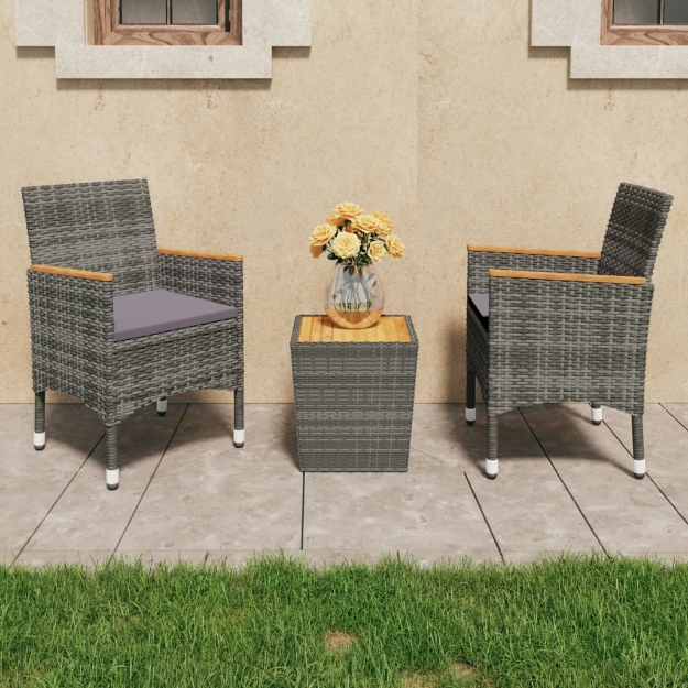 Set da Bistrot 3 pz in Polyrattan e Legno Acacia Grigio