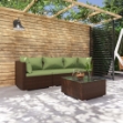 Set Divani da Giardino 4 pz con Cuscini in Polyrattan Marrone