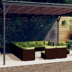 Set Divani da Giardino 13 pz con Cuscini in Polyrattan Marrone