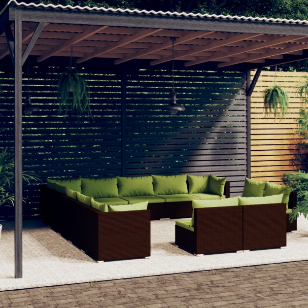 Set Divani da Giardino 13 pz con Cuscini in Polyrattan Marrone